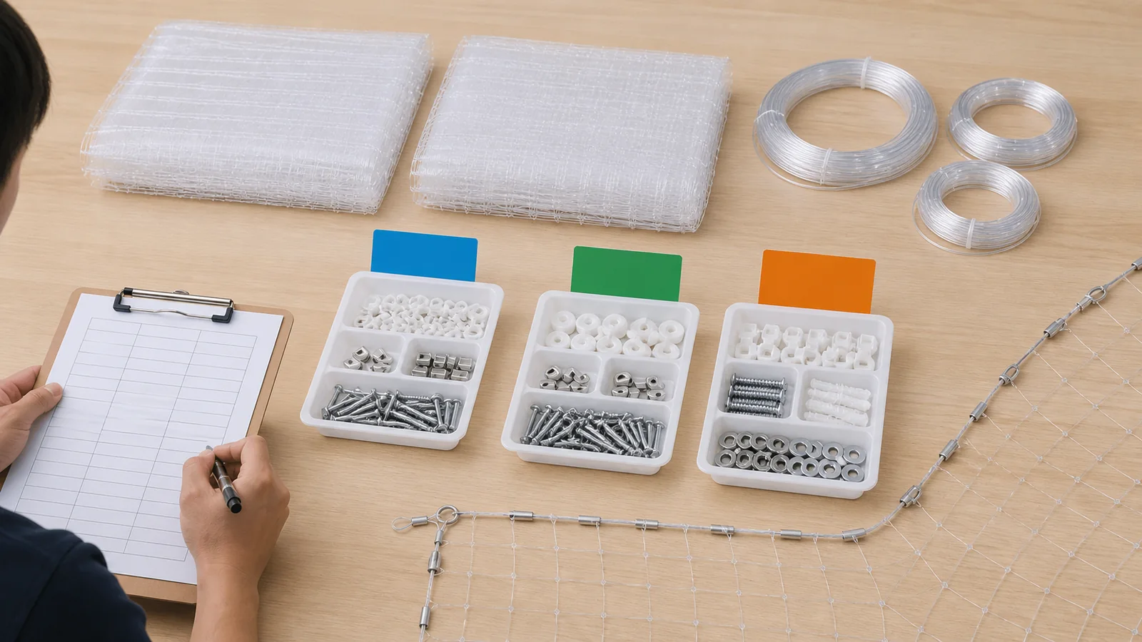 Cat net panels cables and approved components separated by opening
