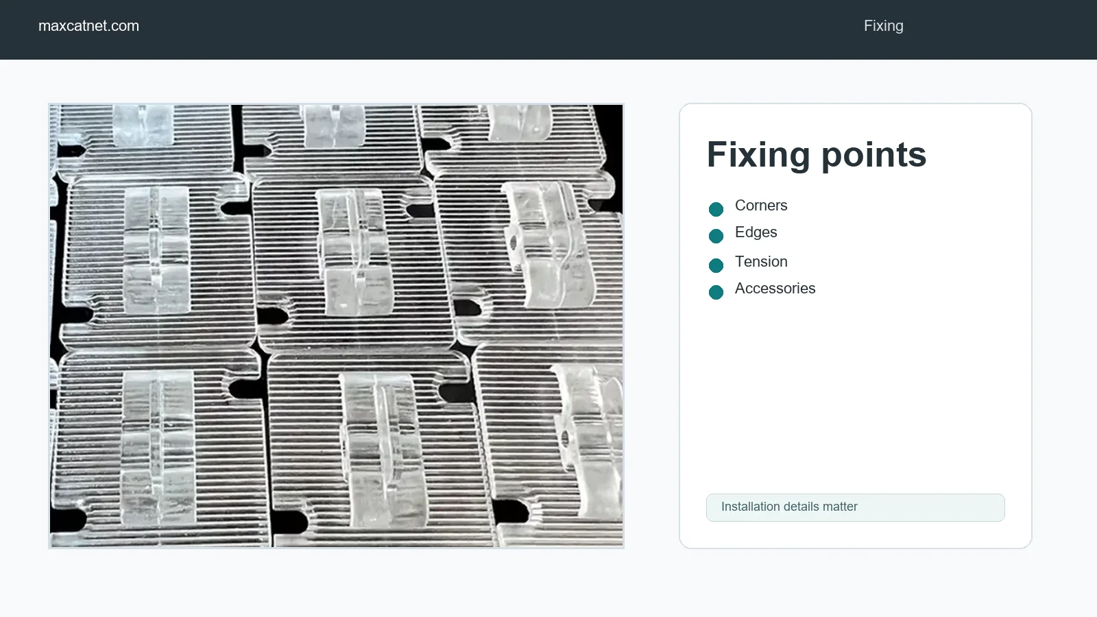 Cat net edge finishing and fixing points for balcony installation