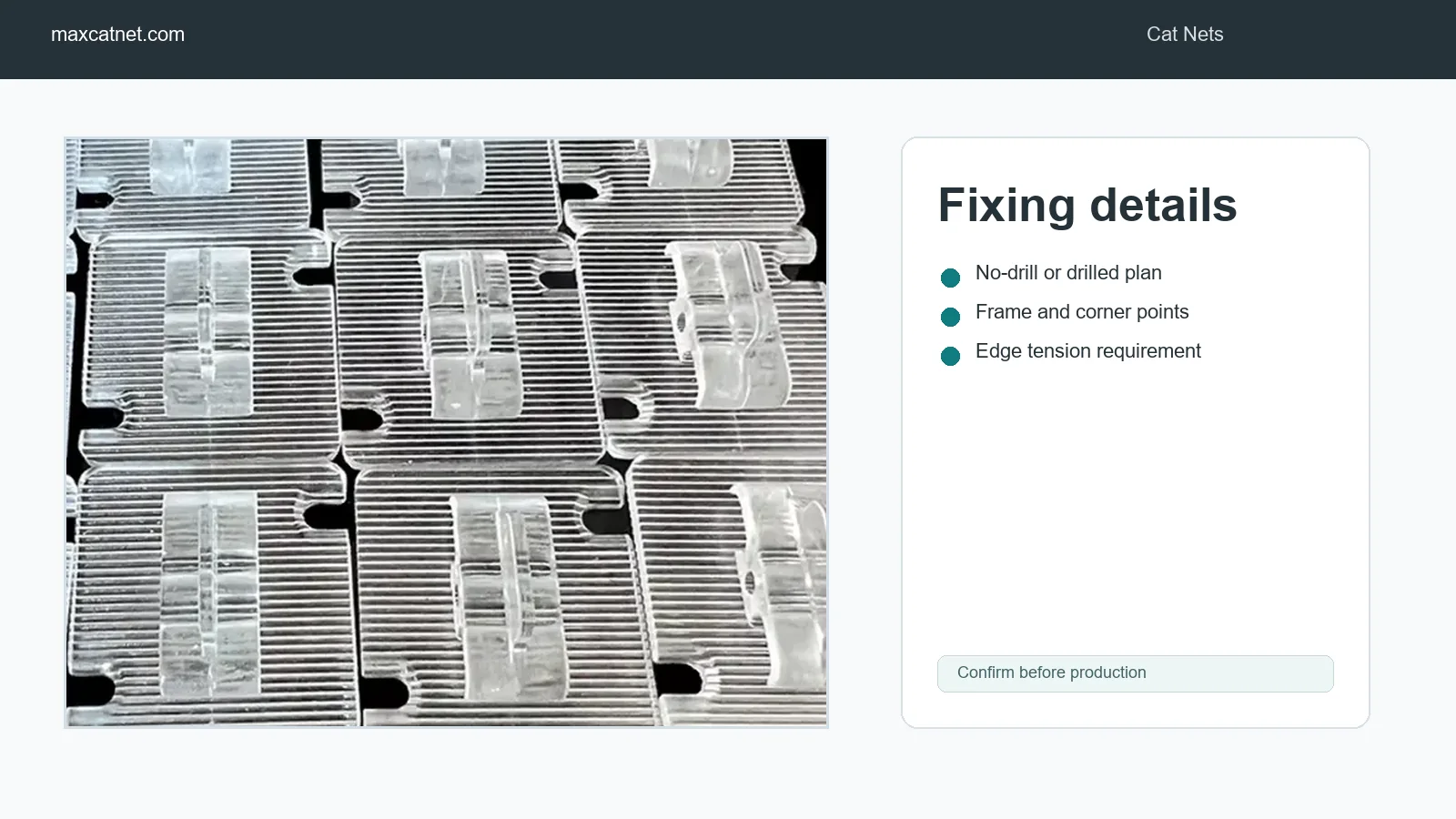 Cat net fixing accessories and order details for balcony installation