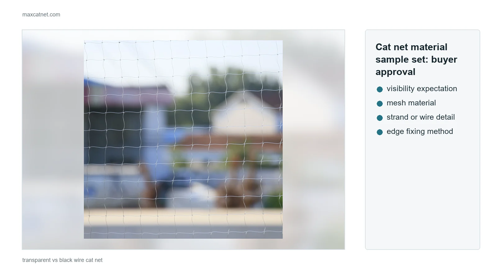 Cat net material sample set for buyer approval
