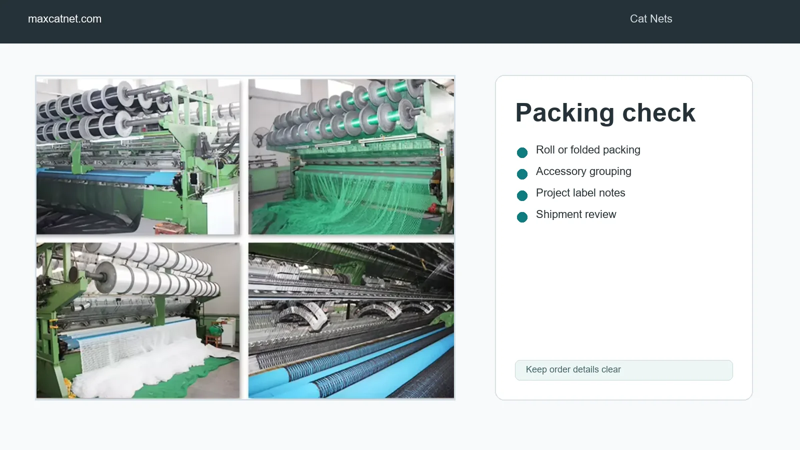 Cat net packing and label check before shipment