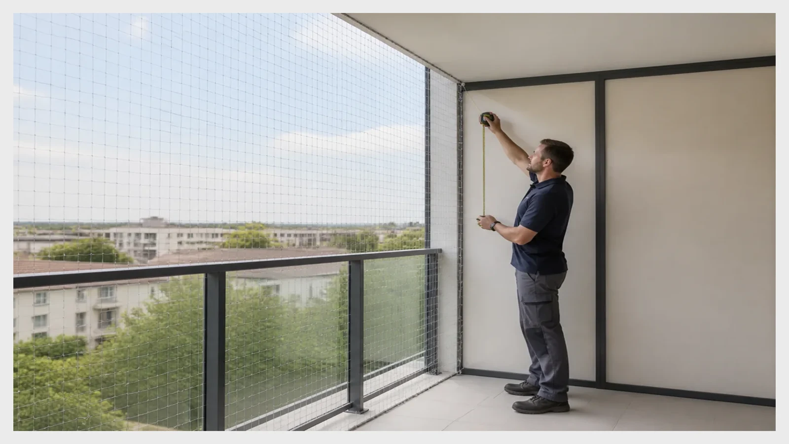 Cat net edge turning an inside balcony corner